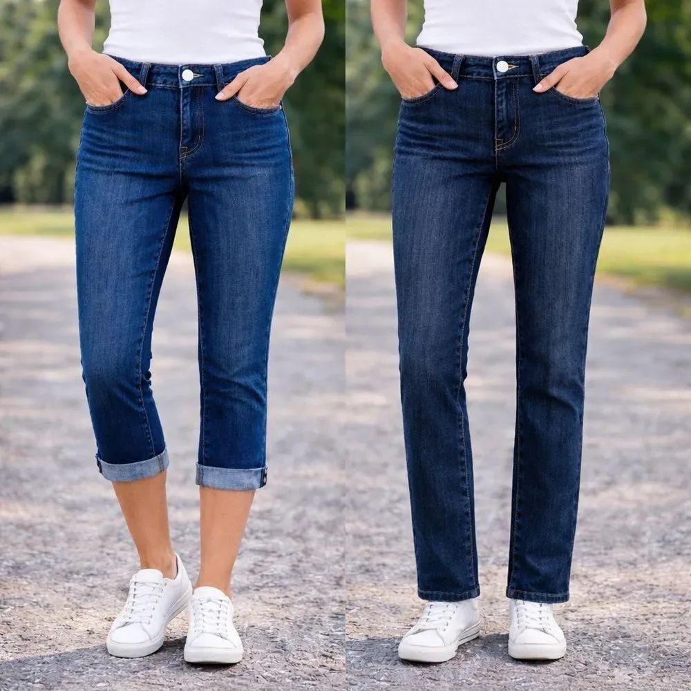 NYDJ  TWO PAIR denim lightweight dark wash straight leg jeans and capris size 6